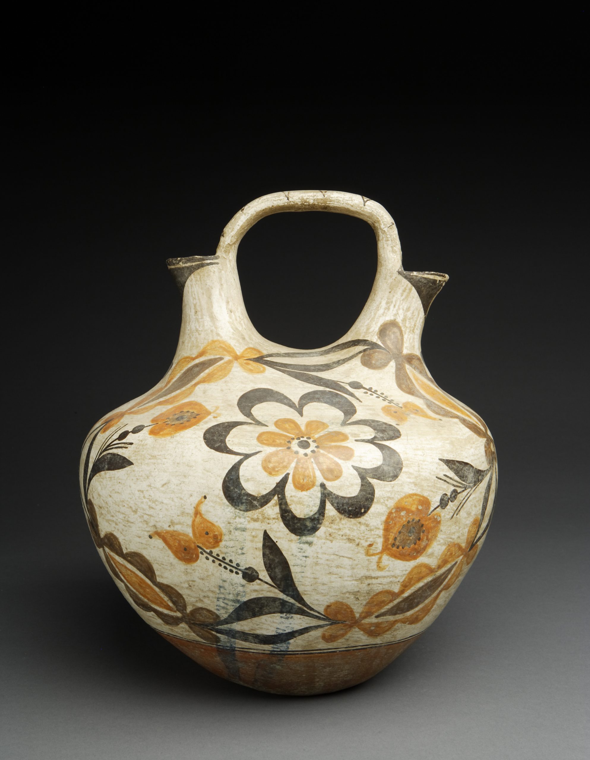 Wedding Vase, Artist unknown (Acoma Pueblo), 1900-1920, clay, paints, 13” x 11”. Cat. no. IAF.957. Photo by Addison Doty.
