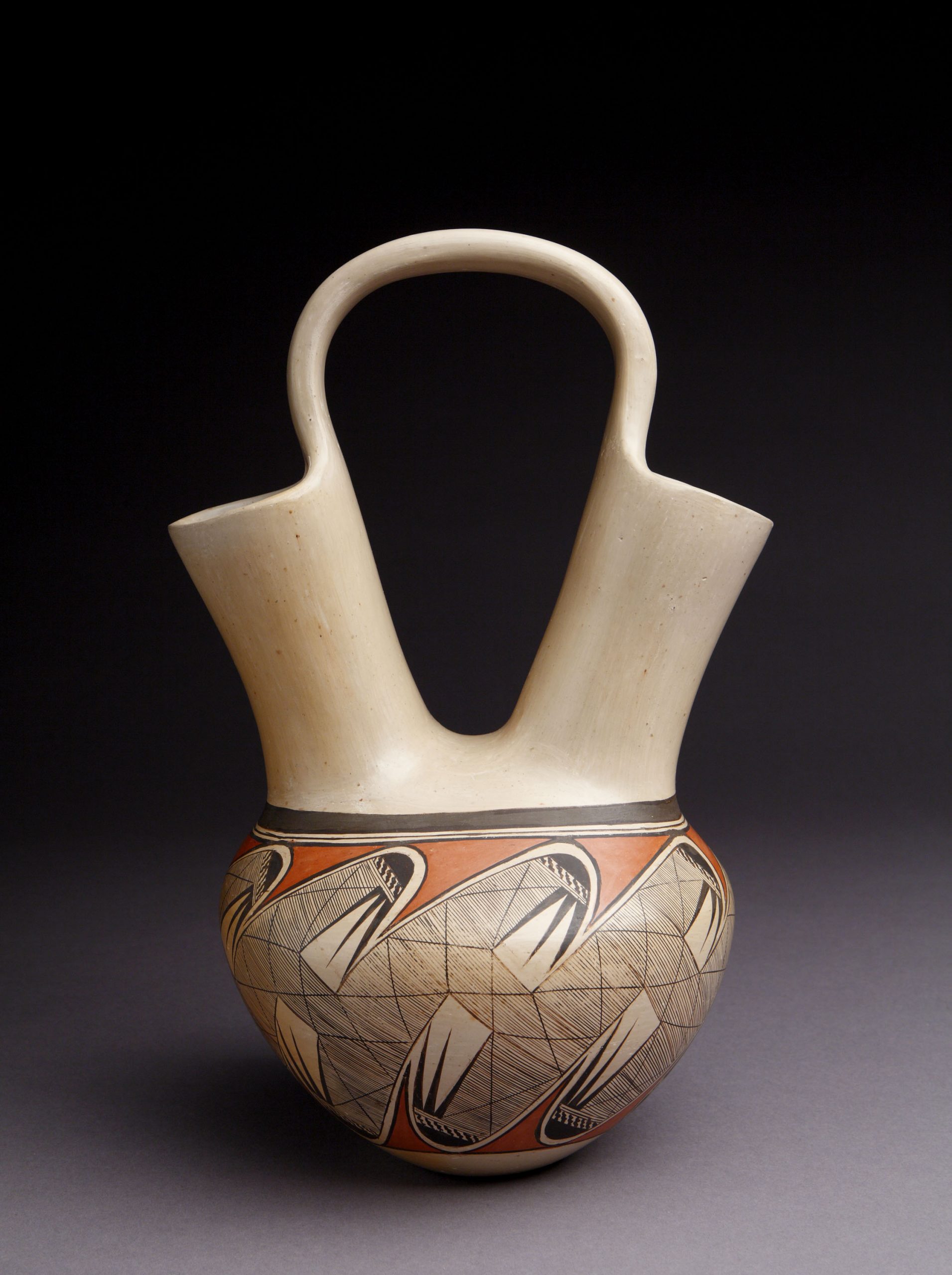Vase, Dextra Quotskuyva Nampeyo (Hopi-Tewa Pueblo), 1973, clay, paints, 13 ¼” x 8”. Cat. no. SAR.1994-4-349. Photo by Addison Doty.