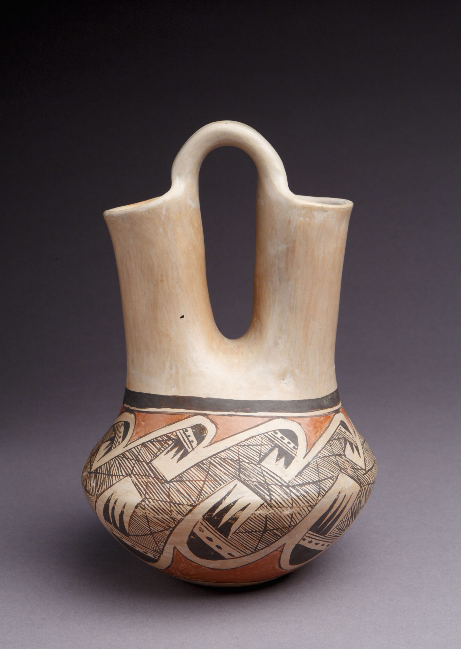 Vase, Rachel Namingha Nampeyo (Hopi-Tewa Pueblo), 1973, clay, paints, 9 ½” x 6”.  Cat. no. SAR.1994-4-370. Photo by Addison Doty.