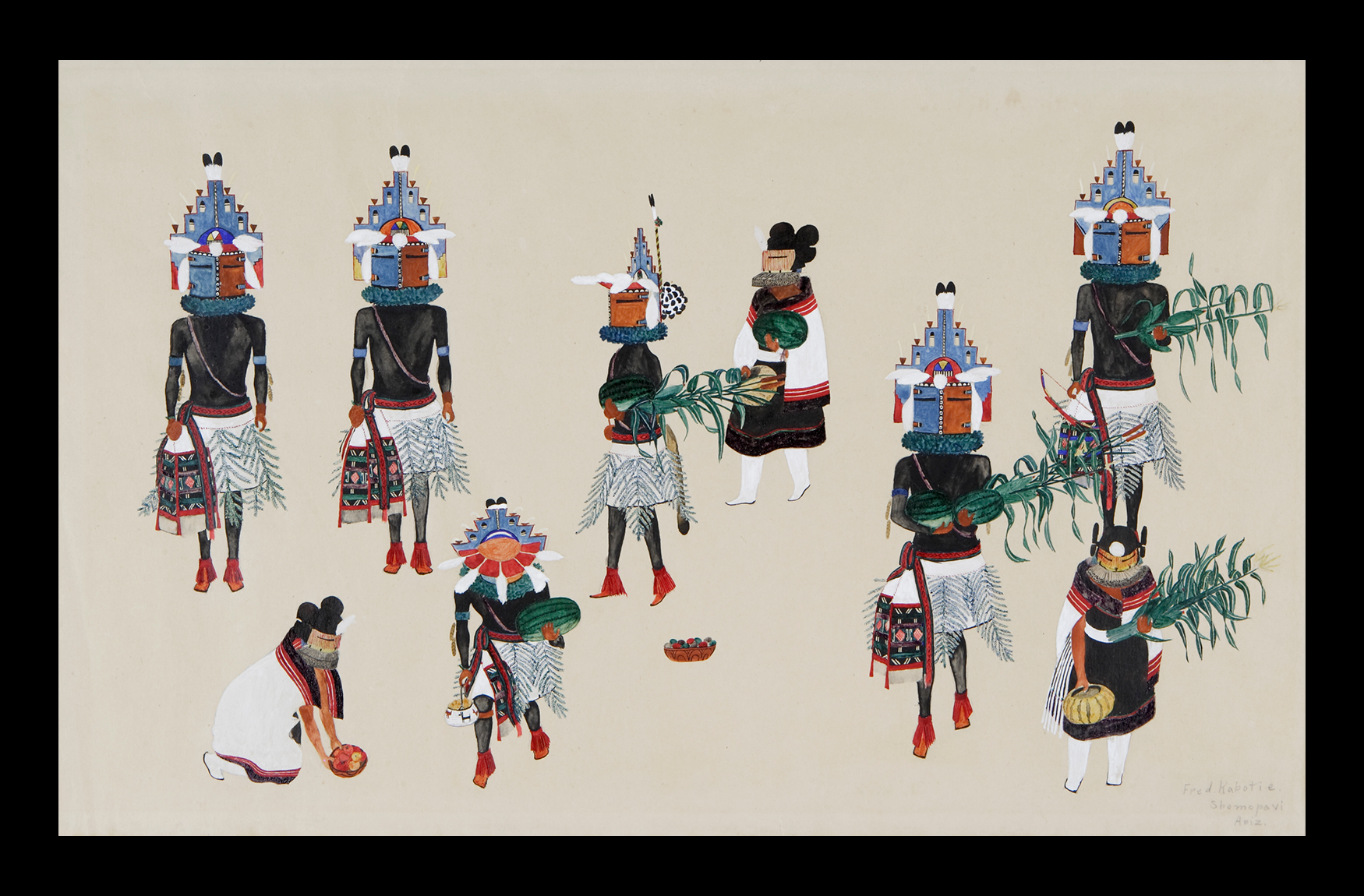 Fred Kabotie. Niman Kachina Dance, 1920. Paper, watercolor. 15 x 24 in. IAF.P22. Photograph by Addison Doty. Copyright 2011 SAR.